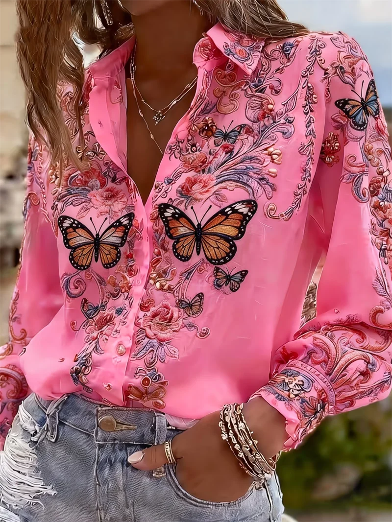 New 11 color men's long sleeved shirt with 3D flower print and tree branch pattern on the lapel, comfortable men's top